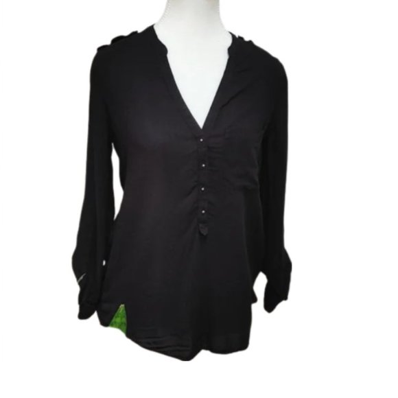 Zara black open decolt blouse top shirtlong sleeves - Picture 1 of 9